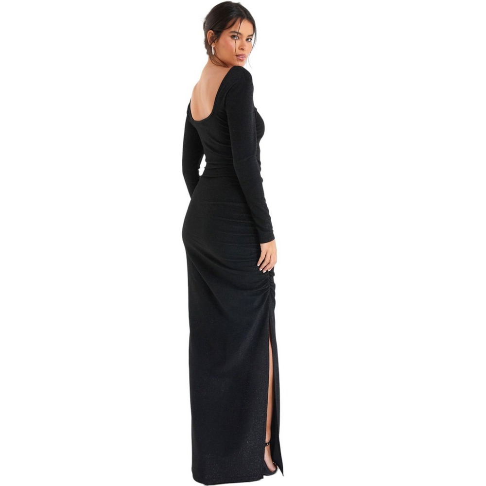 NWT Quiz Women's Brillo Long Sleeve Ruched Glitter Maxi Dress Sz‎ 8 Party Dressy